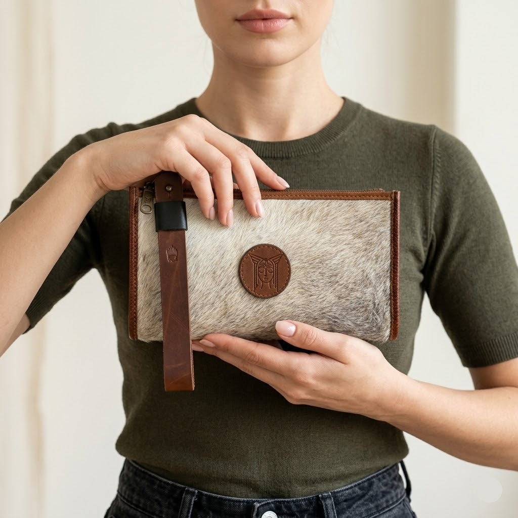 Cartera de viaje con textura animal